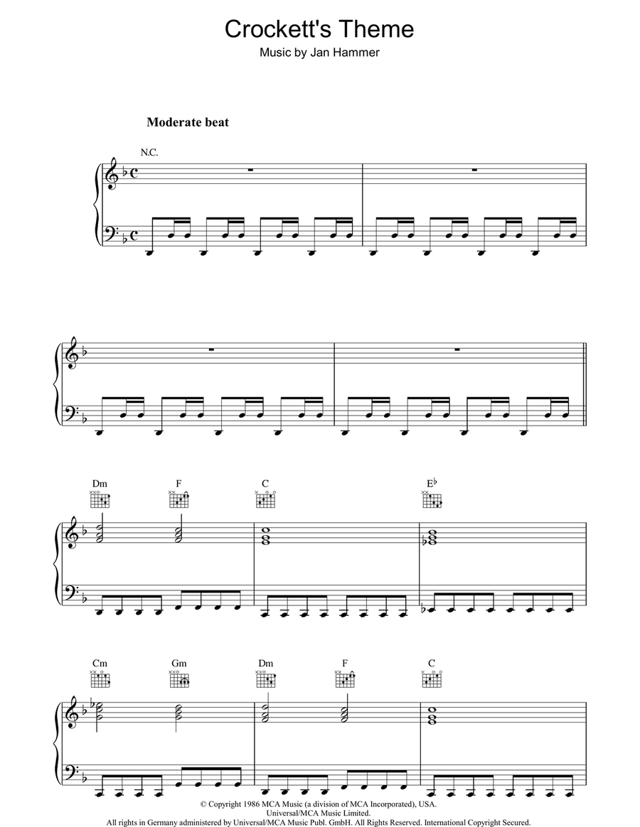 Crockett's Theme (from Miami Vice) Piano Solo scores gallery preview page 1