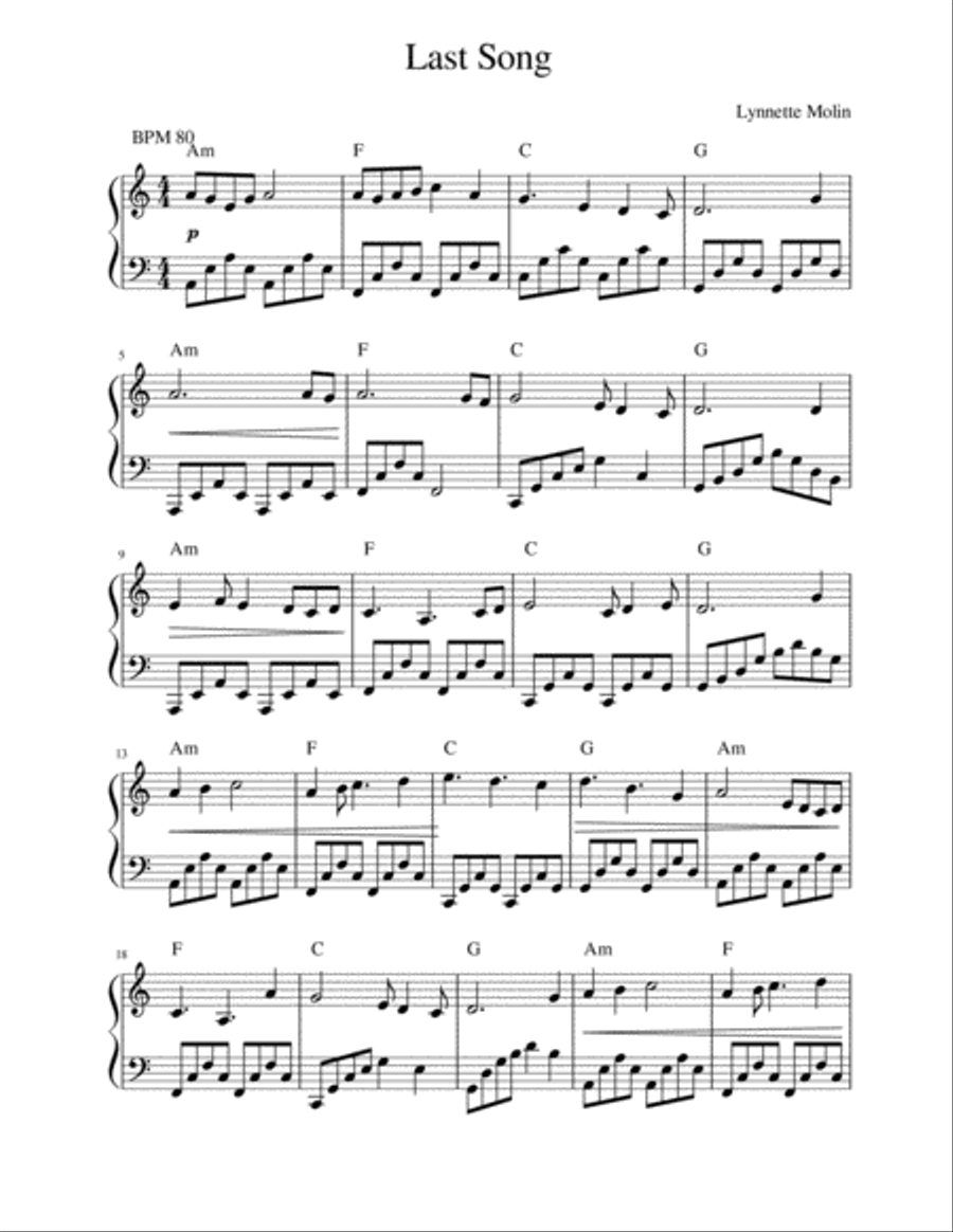 Last Song -easy piano with added chords Easy Piano scores gallery preview page 1
