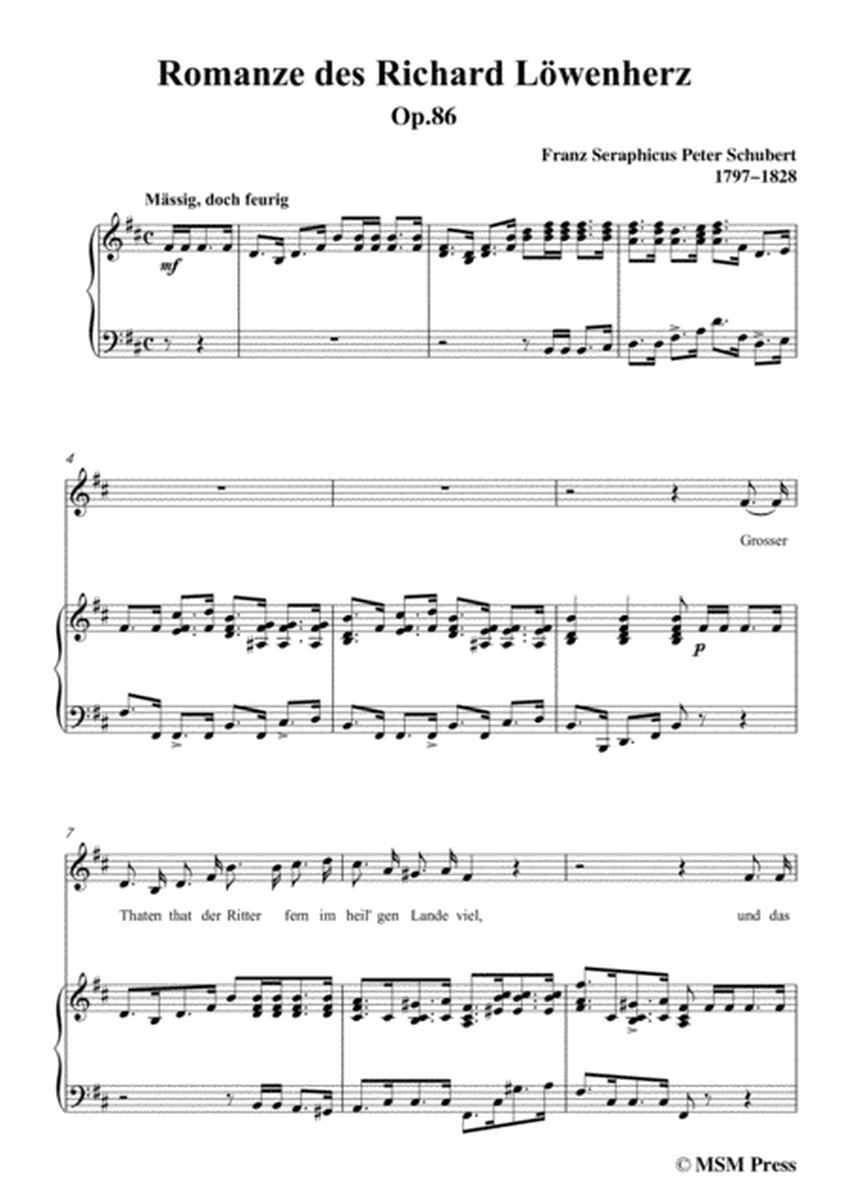 Schubert-Romanze des Richard Löwenherz,Op.86(D.907),in b minor,for Voice&Piano image number null