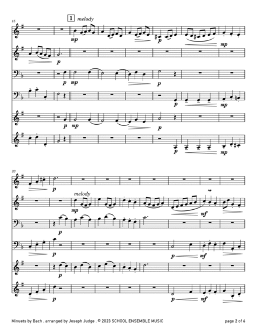 Minuets by Bach for Brass Quartet in Schools Brass Quartet scores gallery preview page 2