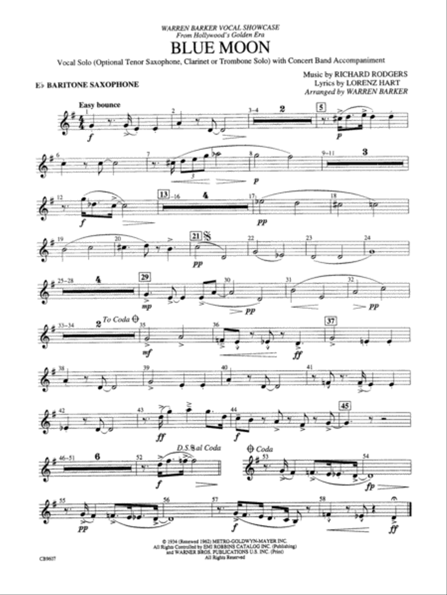 Blue Moon: E-flat Baritone Saxophone Concert Band scores gallery preview page 1