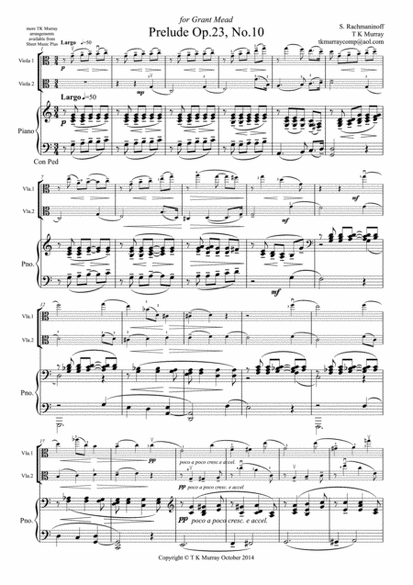 Rachmaninoff - Prelude Op23 No10 - 2 Violas Viola Duo Viola Group