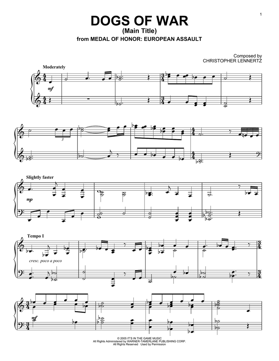 Dogs Of War - Main Title (from Medal Of Honor: European Assault) Piano Solo scores gallery preview page 1