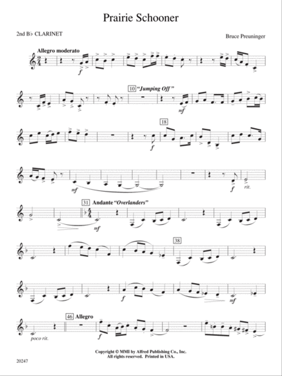 Prairie Schooner: 2nd B-flat Clarinet Concert Band scores gallery preview page 1