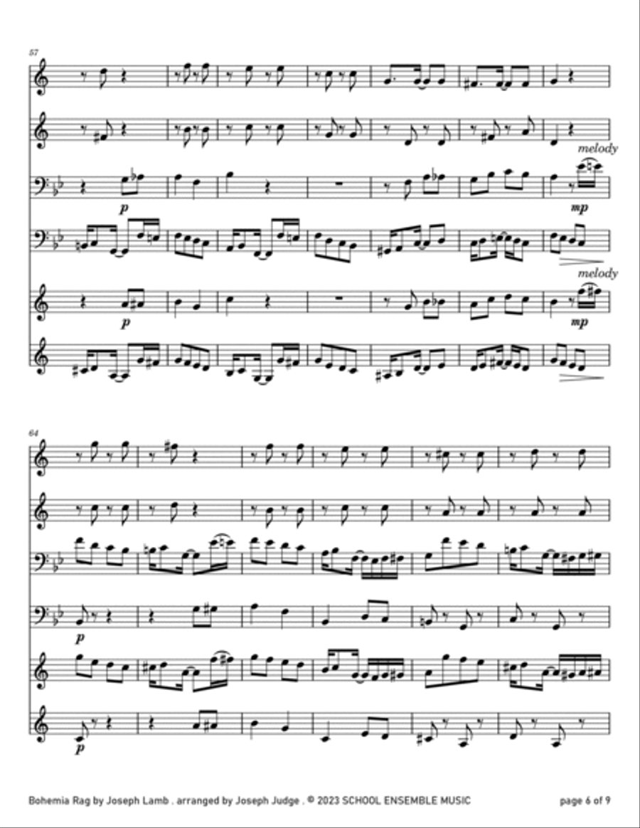 Bohemia Rag by Joseph Lamb for Brass Quartet in Schools Brass Quartet scores gallery preview page 6