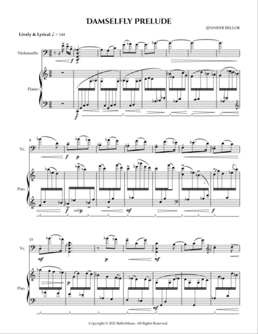 Damselfly Prelude - five-string baroque cello (or violoncello) and fortepiano (or piano) Chamber Music scores gallery preview page 3