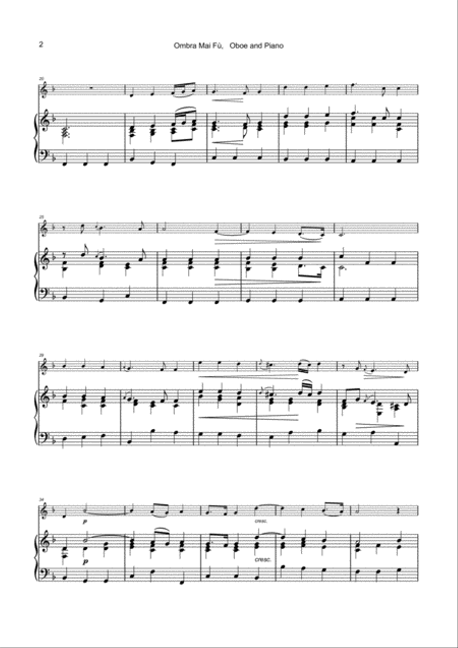 Handel's Largo from Xerxes, Ombra Mai Fù, for solo Oboe and Piano Piano scores gallery preview page 3