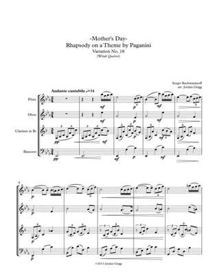Book cover for Mother's Day-Rhapsody on a Theme by Paganini Variation No.18 (Wind Quartet)