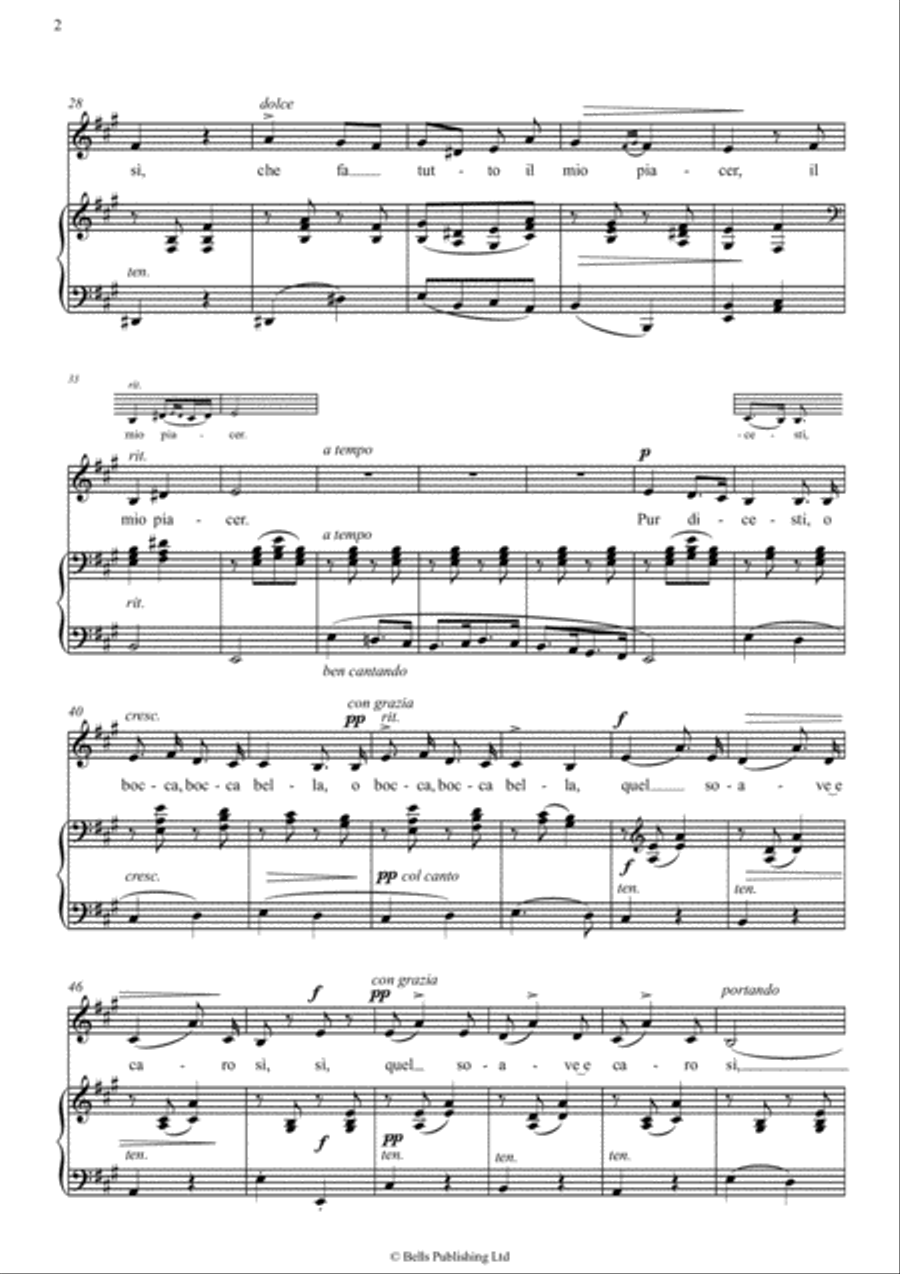 Pur dicesti, o bocca bella (A Major) Voice Solo scores gallery preview page 2