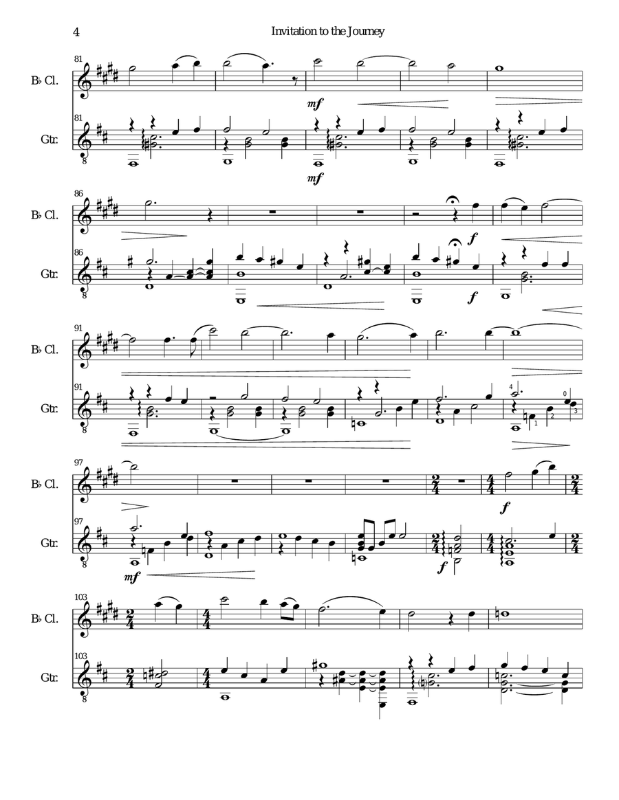 Invitation to the Journey for clarinet and guitar Clarinet scores gallery preview page 4