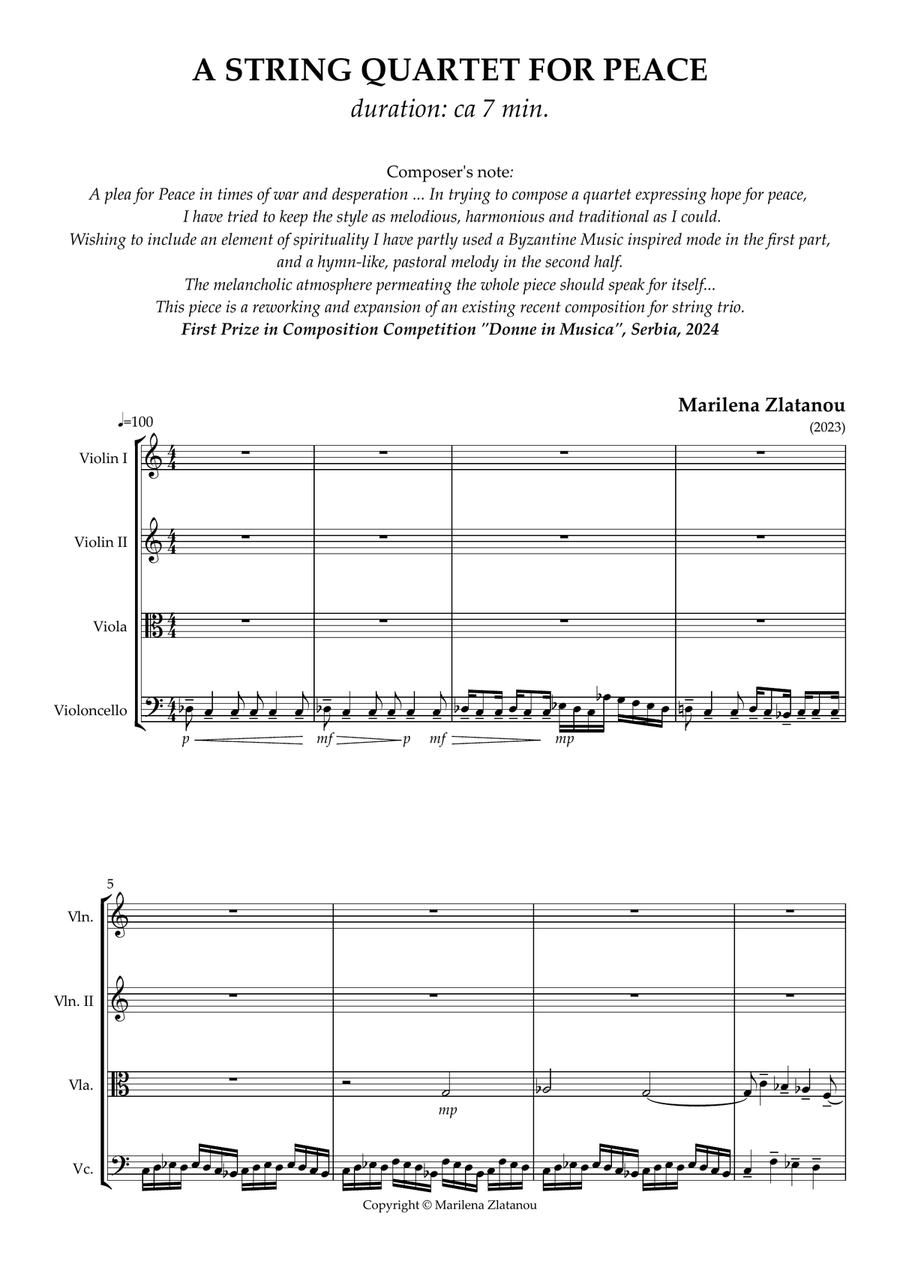 A STRING QUARTET FOR PEACE String Quartet scores gallery preview page 1
