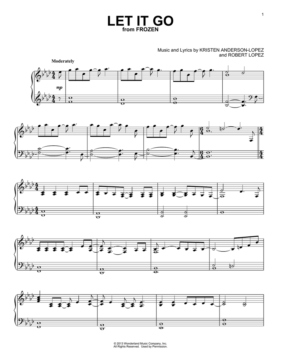 Let It Go (from Frozen) Piano Solo scores gallery preview page 1