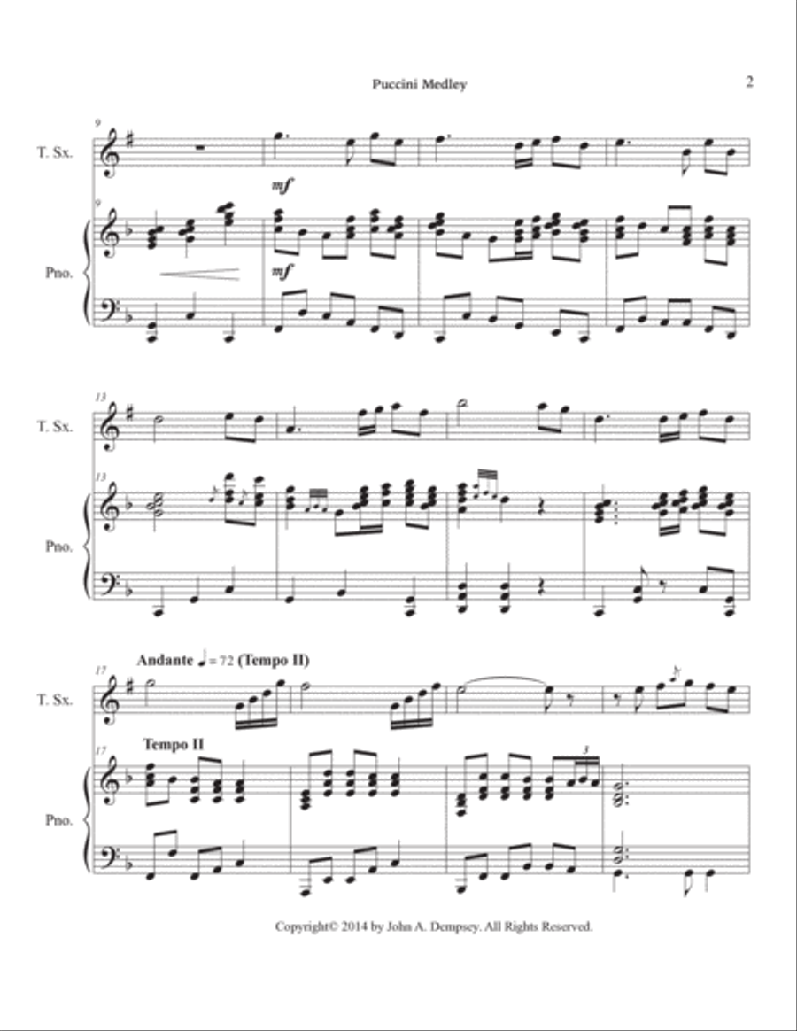 Puccini Medley: Un Bel Di (Madame Butterfly) and Musetta's Waltz (La Boheme): Tenor Sax and Piano Tenor Saxophone scores gallery preview page 6