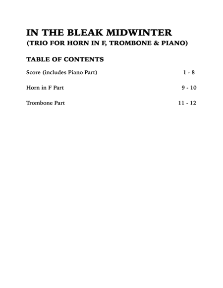 In the Bleak Midwinter (Trio for Horn in F, Trombone and Piano) image number null