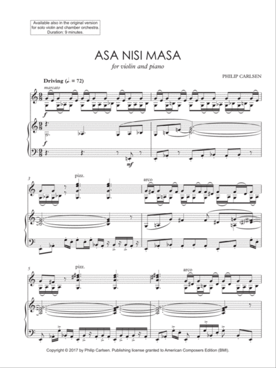 [Carlsen] Asa Nisi Masa (Duo Arrangement) Violin Solo scores gallery preview page 3