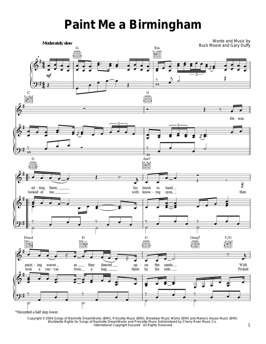 Paint Me A Birmingham Piano, Vocal, Guitar scores gallery preview page 1