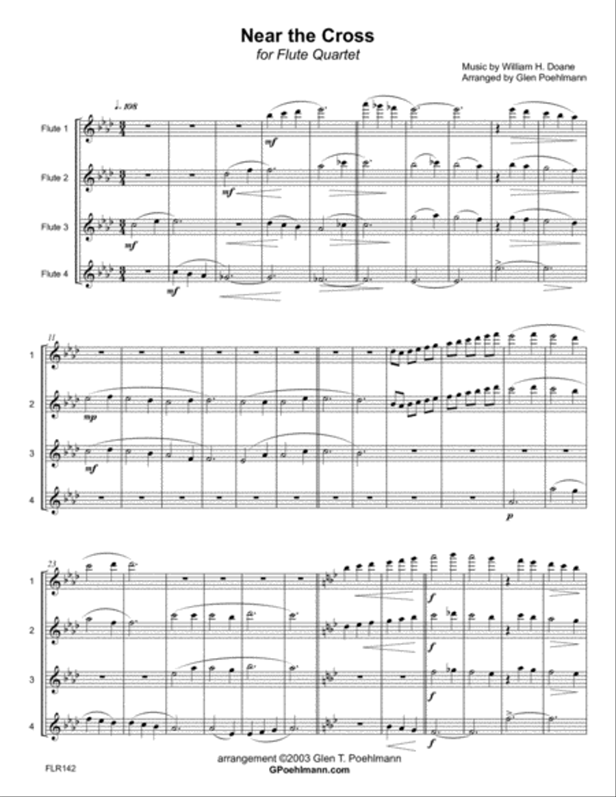 NEAR THE CROSS - FLUTE QUARTET (unaccompanied) Flute Quartet scores gallery preview page 1