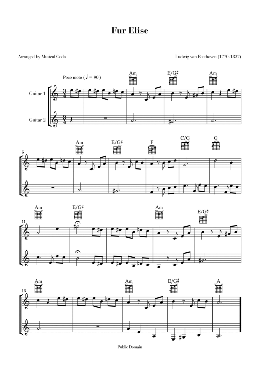 Fur Elise - Guitar Acoustic Guitar scores gallery preview page 1