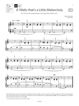 Book cover for A Waltz thats a Little Melancholy (Grade Initial, list B1, from ABRSM Piano Syllabus 2023 & 2024)