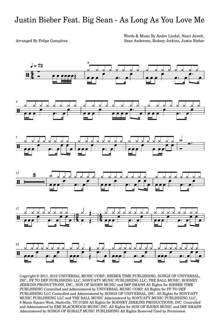 As Long As You Love Me Drum Set scores gallery preview page 1