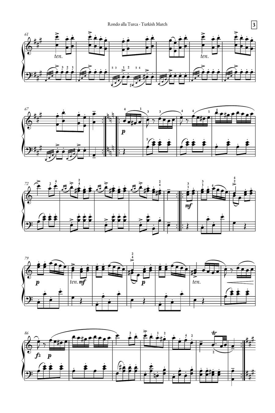 Rondo Alla Turca - Turkish March Chamber Music scores gallery preview page 3