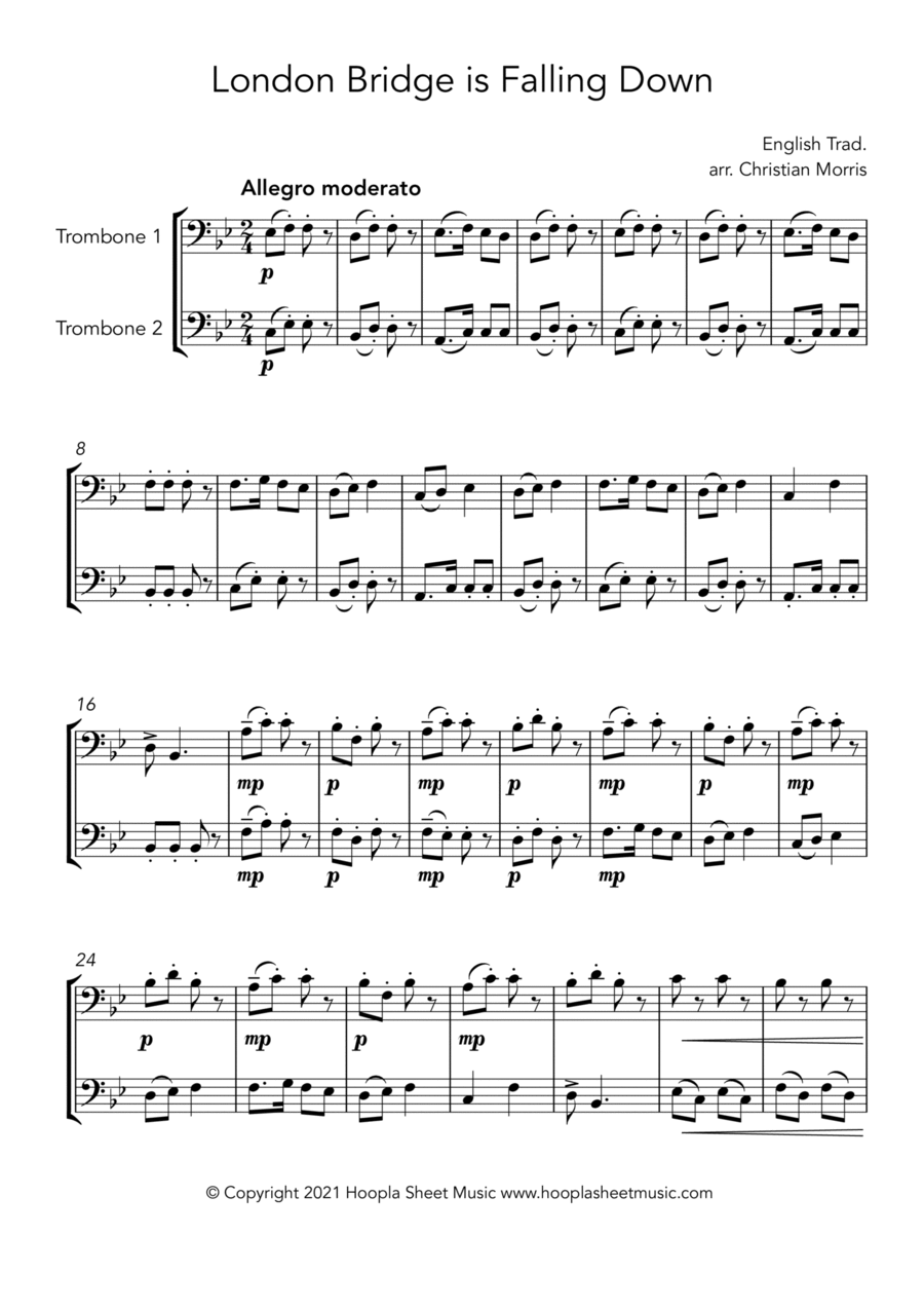 London Bridge is Falling Down (3 Ways) Trombone Duet scores gallery preview page 1