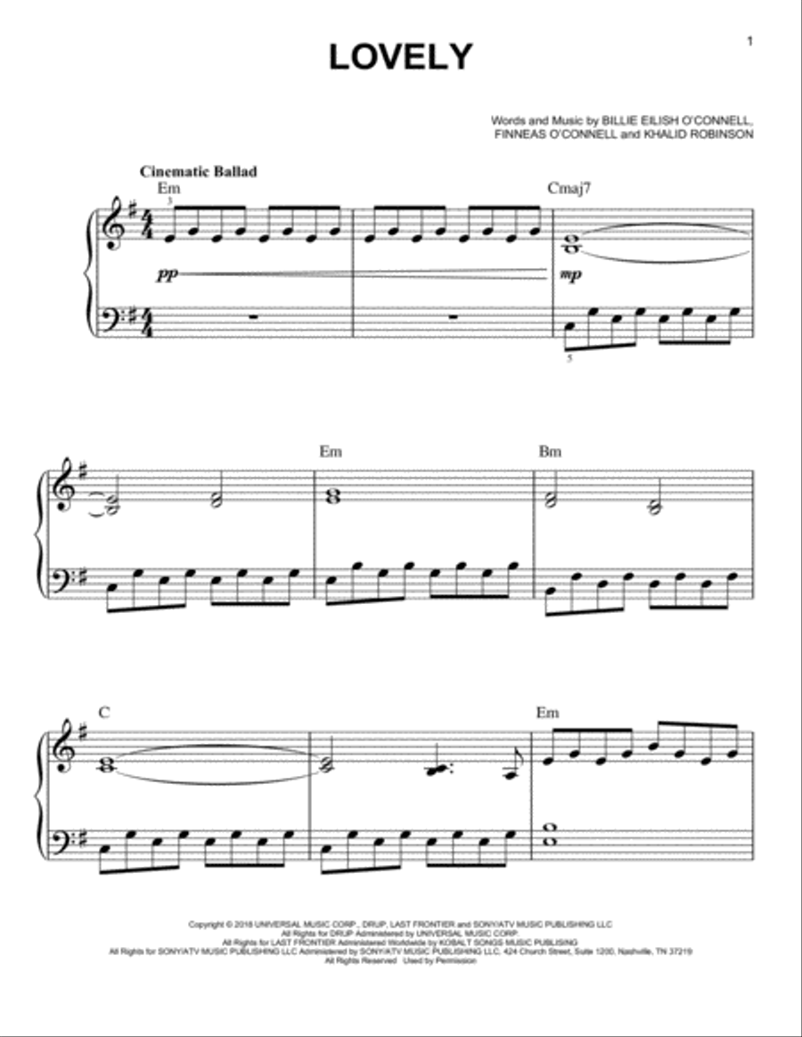 lovely (from 13 Reasons Why) Easy Piano scores gallery preview page 1