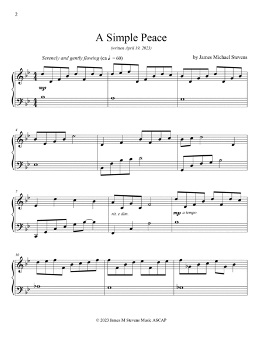 A Simple Peace Piano Solo scores gallery preview page 2