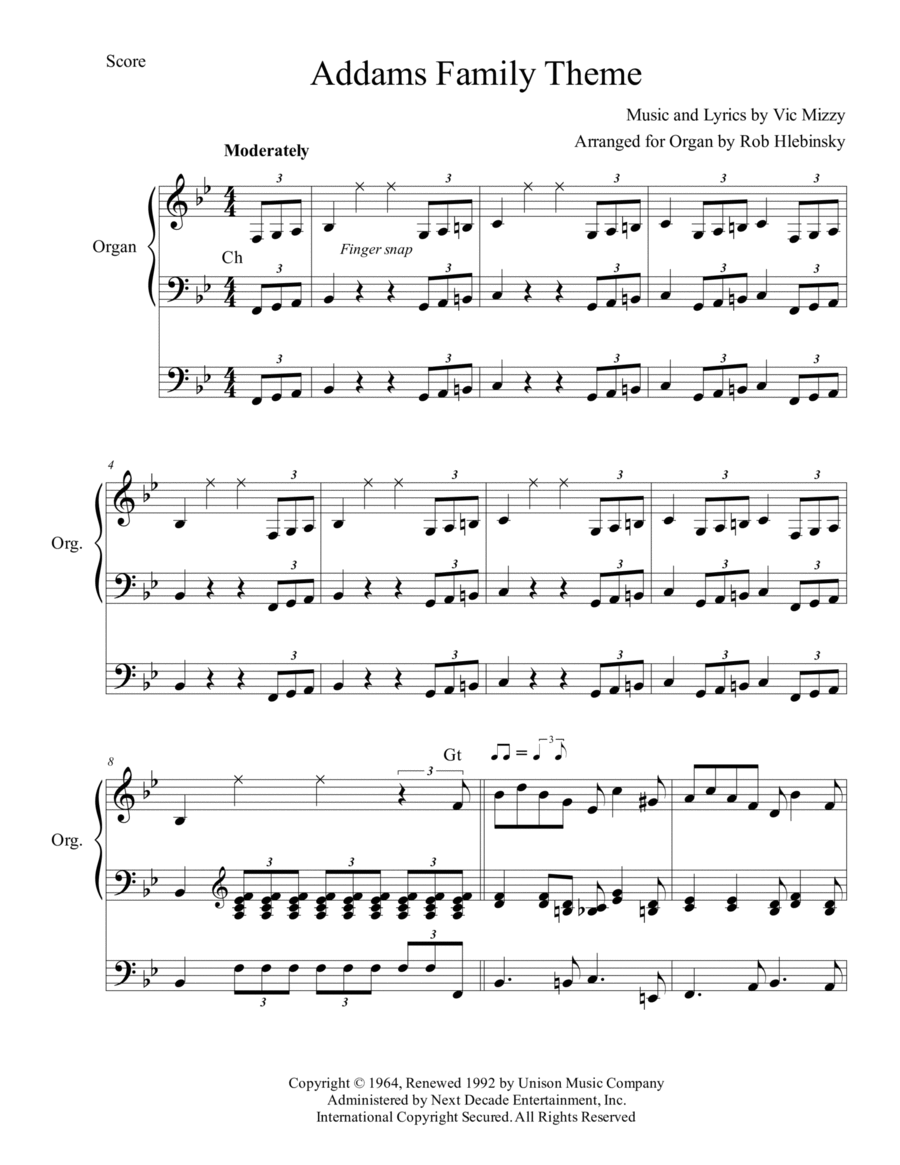 Addams Family Theme Organ Solo scores gallery preview page 1