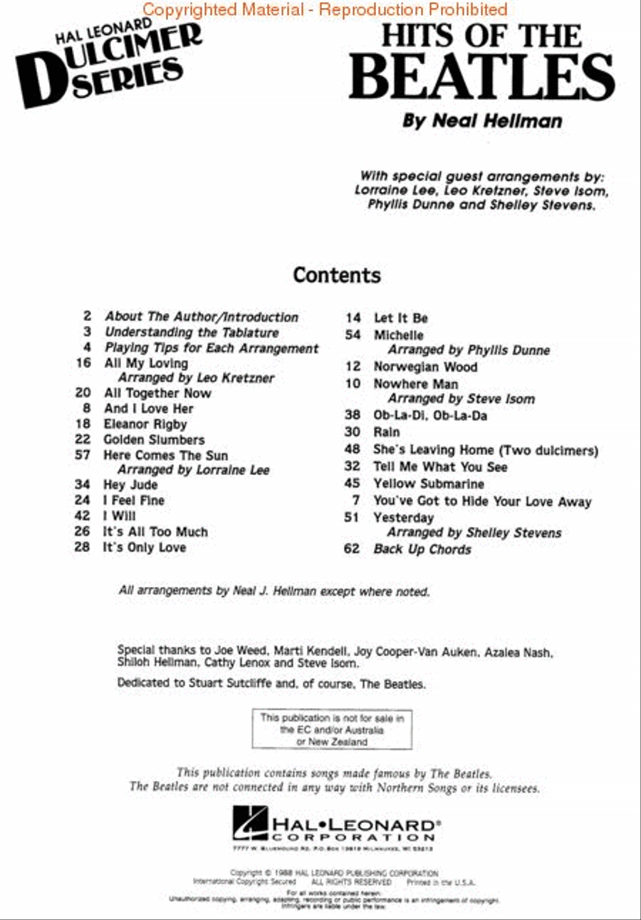 Hits of the Beatles Dulcimer scores gallery preview page 2