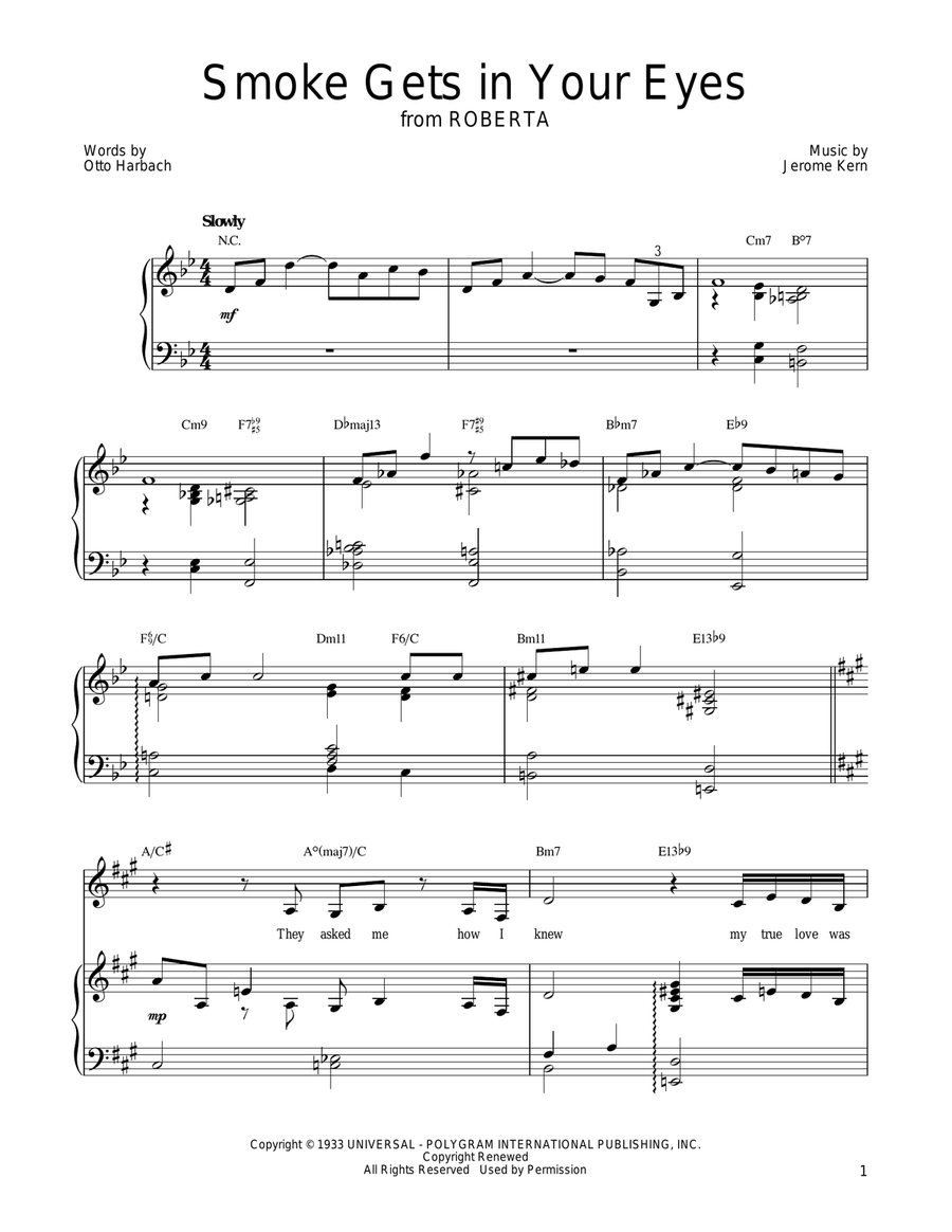 Smoke Gets In Your Eyes Piano, Vocal, Guitar scores gallery preview page 1