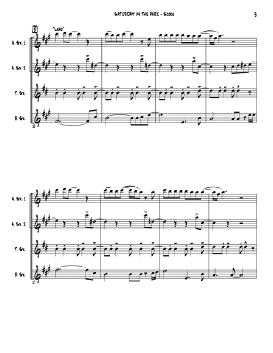 Saturday In The Park Saxophone Quartet scores gallery preview page 5