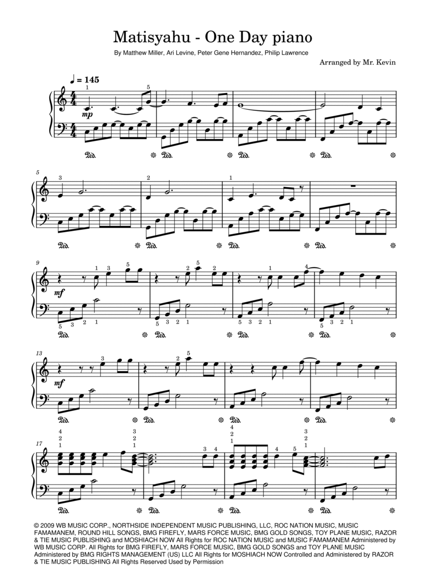 One Day Piano Solo scores gallery preview page 1