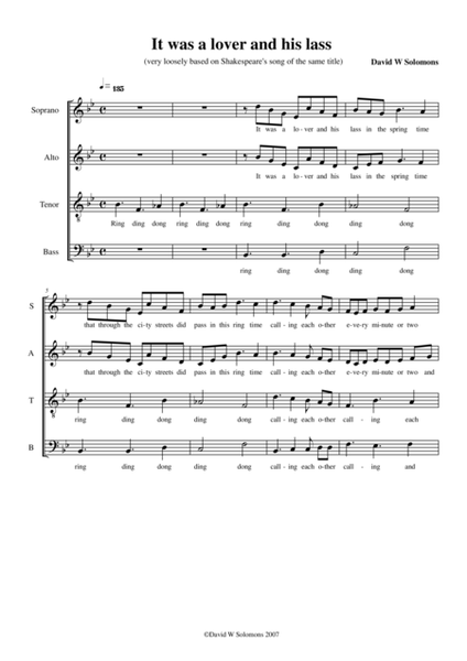It was a lover and his lass (a modern madrigal) for SATB choir image number null