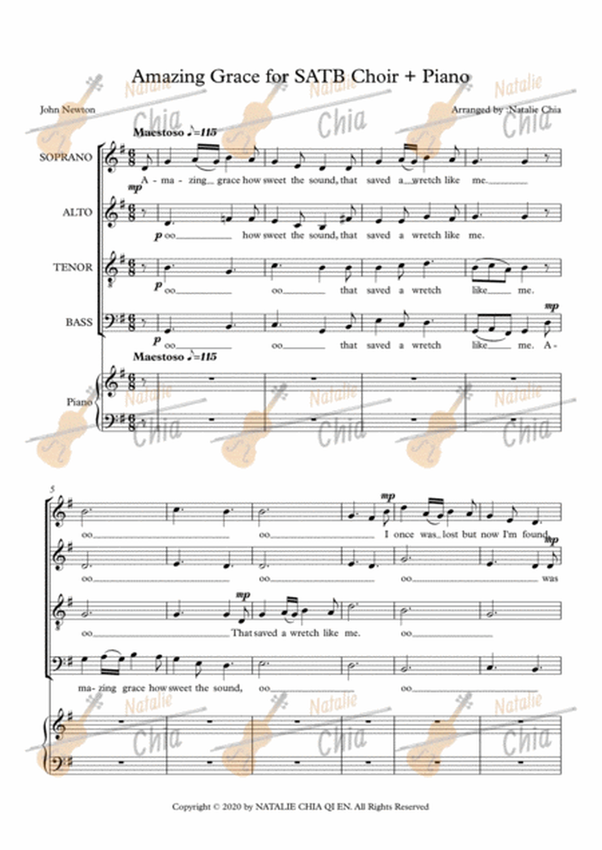 Amazing Grace Variation for SATB + Piano