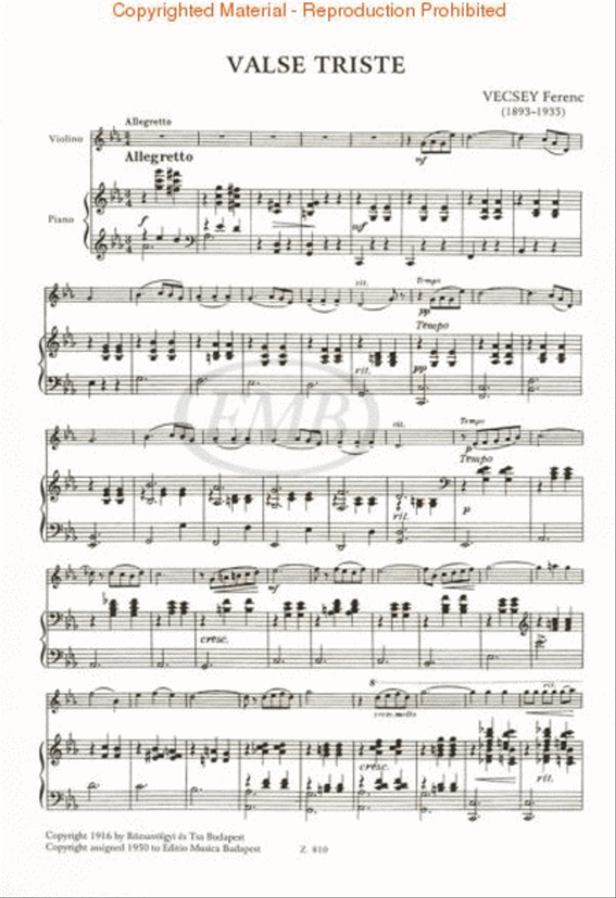 Valse Triste-vln/pno Violin Solo scores gallery preview page 2