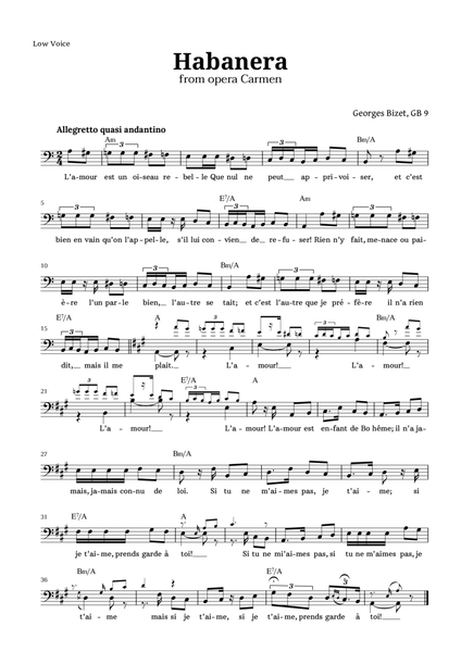Habanera from Carmen by Bizet Lead Sheet (Low Voice) image number null