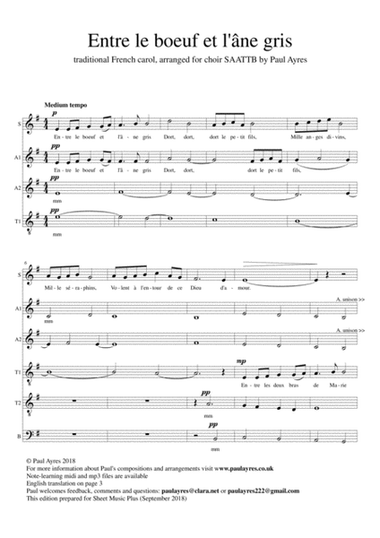 Entre le boeuf, arranged for unaccompanied choir image number null