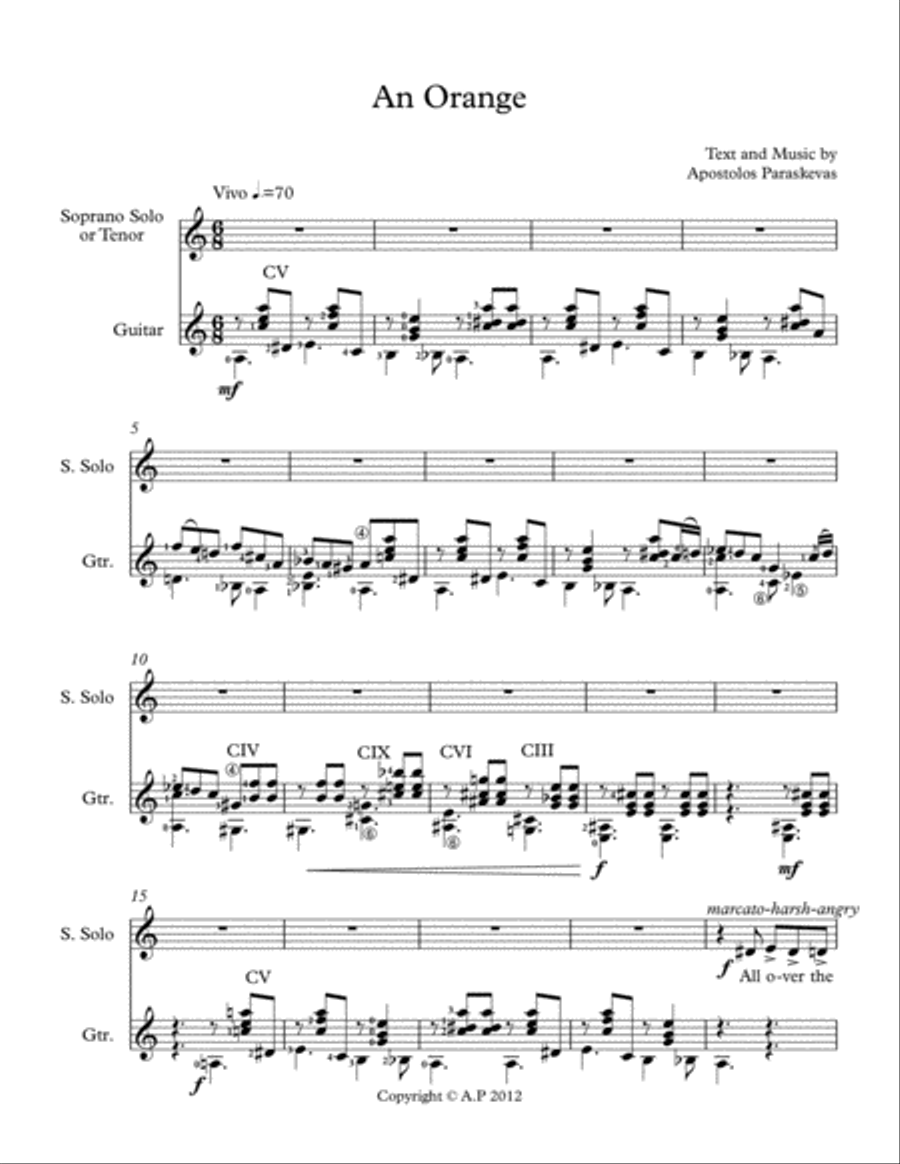 An Orange for Soprano/Tenor and Guitar Guitar scores gallery preview page 3
