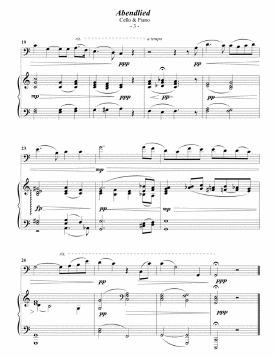 Schumann: Abendlied for Cello & Piano Piano scores gallery preview page 3
