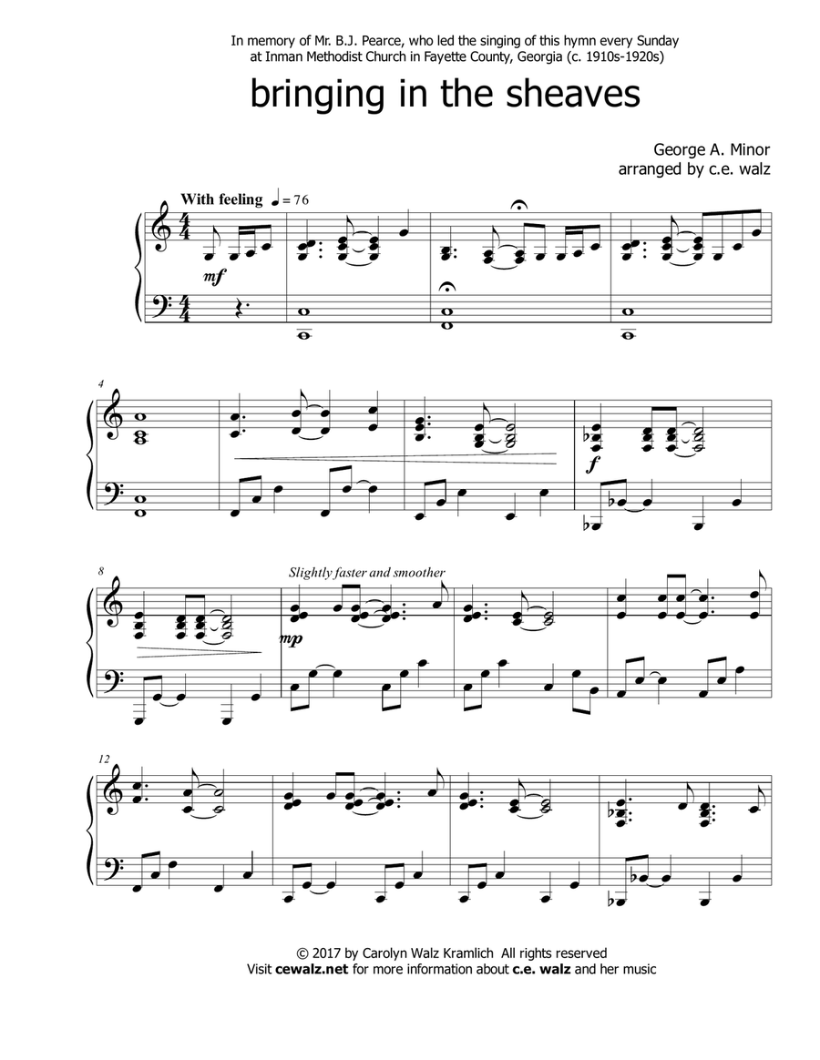 Bringing in the Sheaves--a Christian camp meeting song Piano Solo scores gallery preview page 1