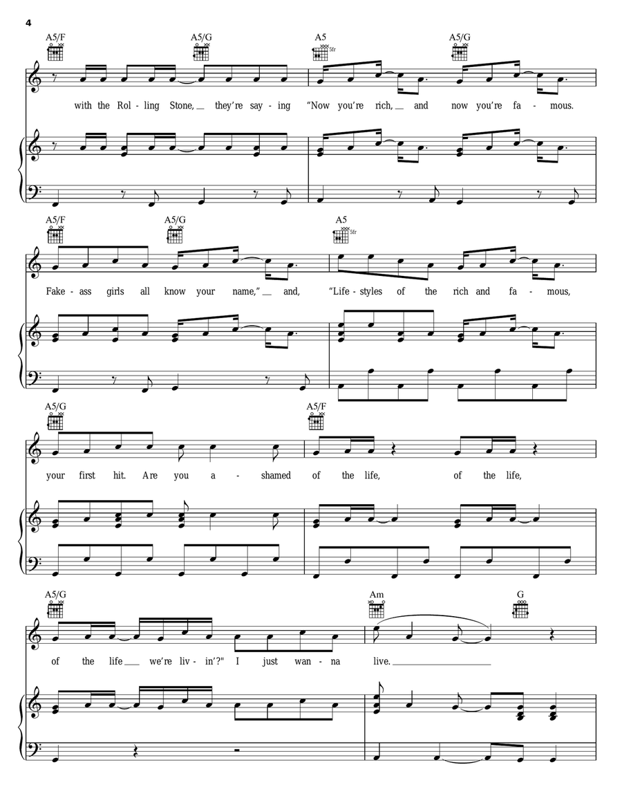I Just Wanna Live I Just Wanna Live Piano, Vocal, Guitar scores gallery preview page 4