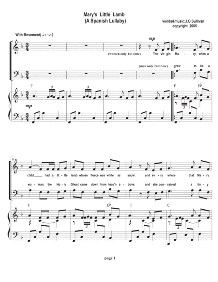 Mary's Little Lamb 4-Part scores gallery preview page 2