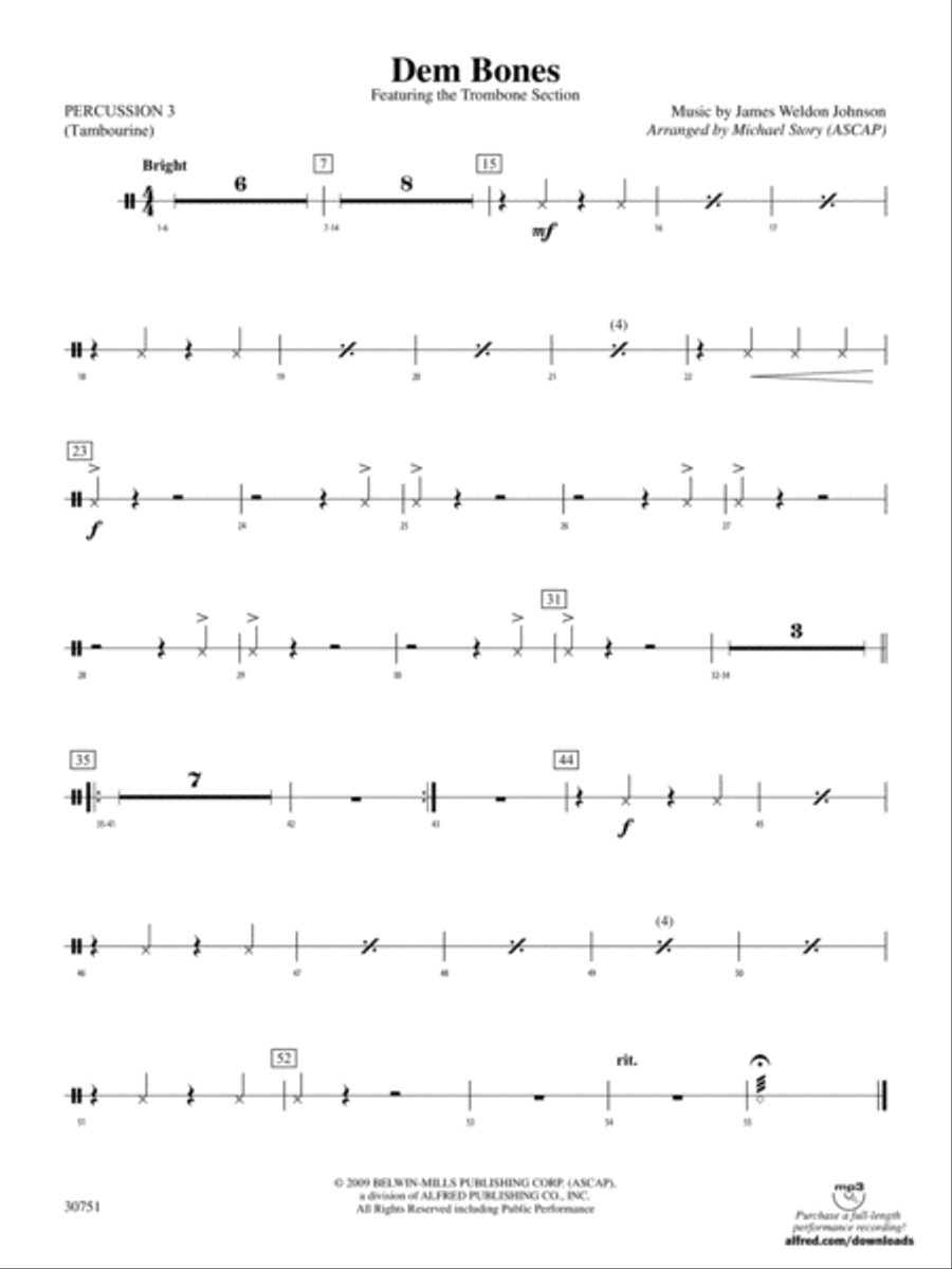 Dem Bones: 3rd Percussion Concert Band scores gallery preview page 1