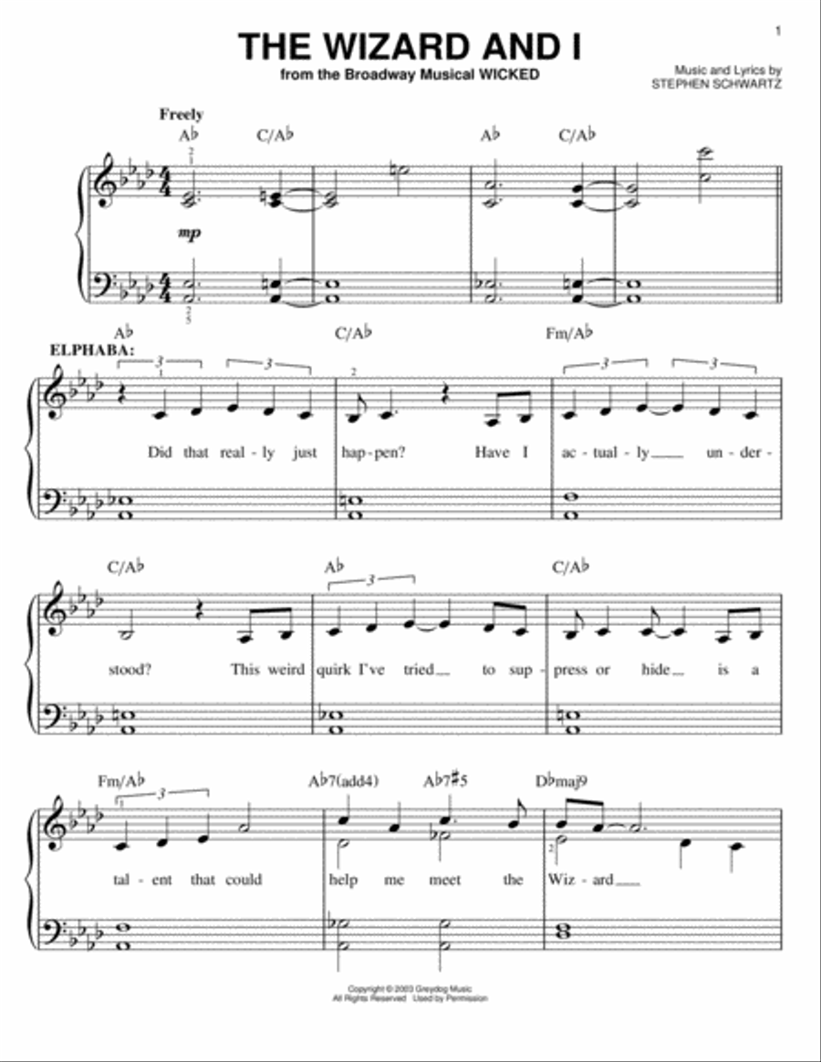 The Wizard And I (from Wicked) Easy Piano scores gallery preview page 1