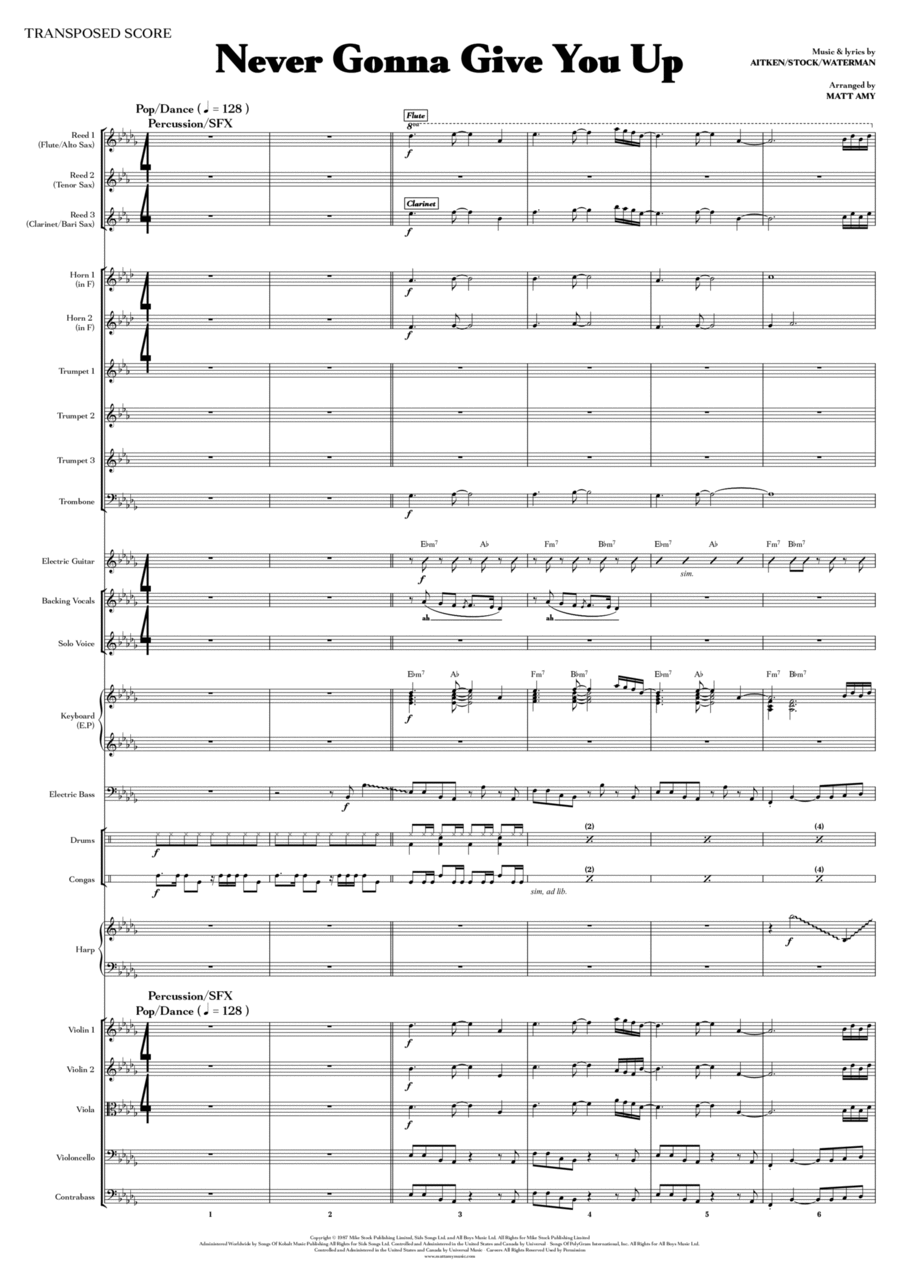 Never Gonna Give You Up Full Orchestra scores gallery preview page 1