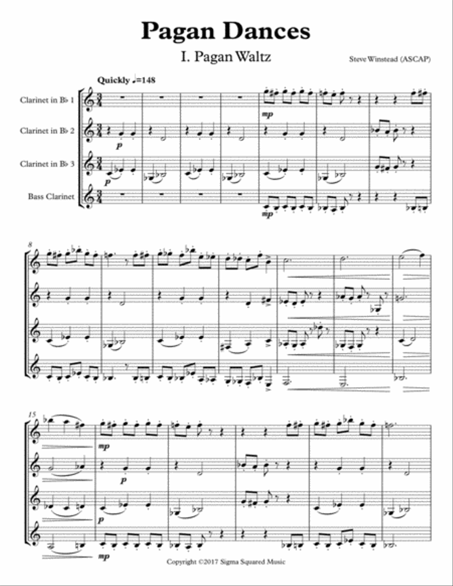 Pagan Dances for Clarinet Quartet or Choir Choir scores gallery preview page 3