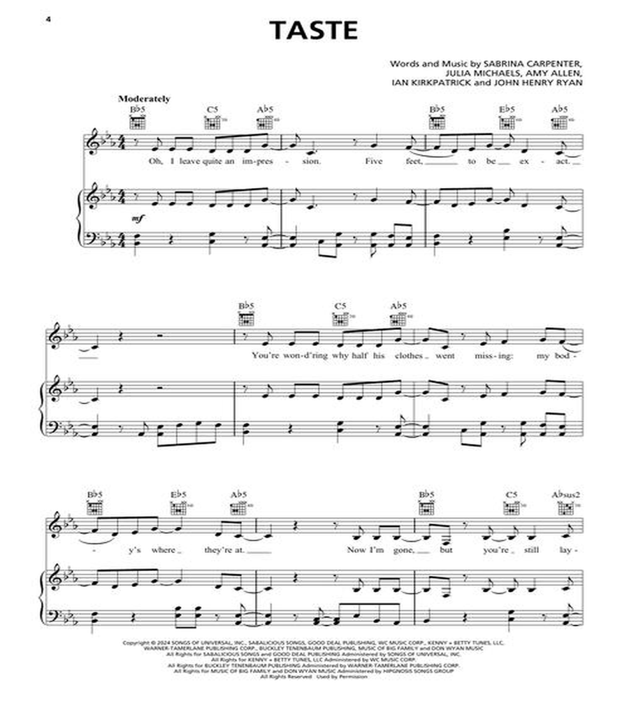 Sabrina Carpenter – Short N' Sweet Piano, Vocal, Guitar scores gallery preview page 3
