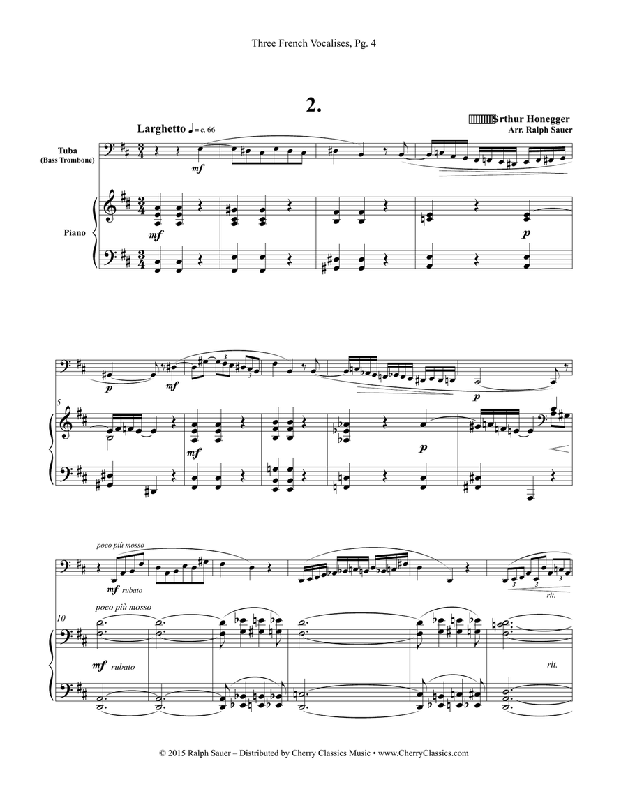 Three French Vocalises for Tuba or Bass Trombone & Piano Bass Trombone scores gallery preview page 4
