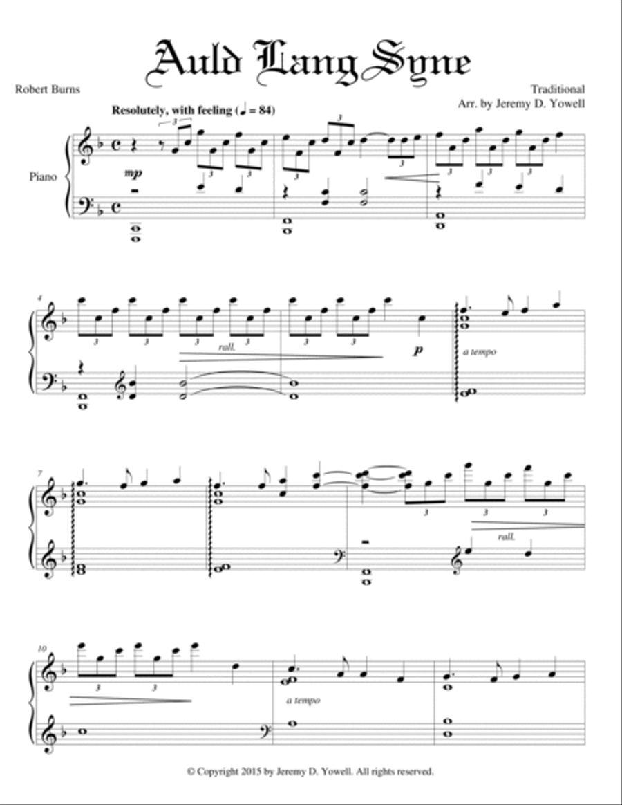 Auld Lang Syne Piano Solo scores gallery preview page 2